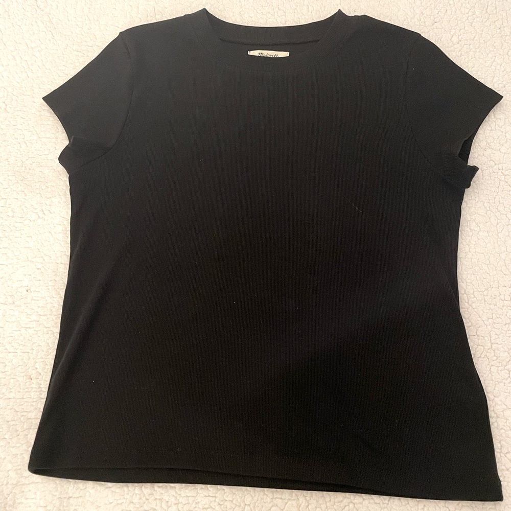 Madewell Black Ribbed T-Shirt. Size Large. Runs small.